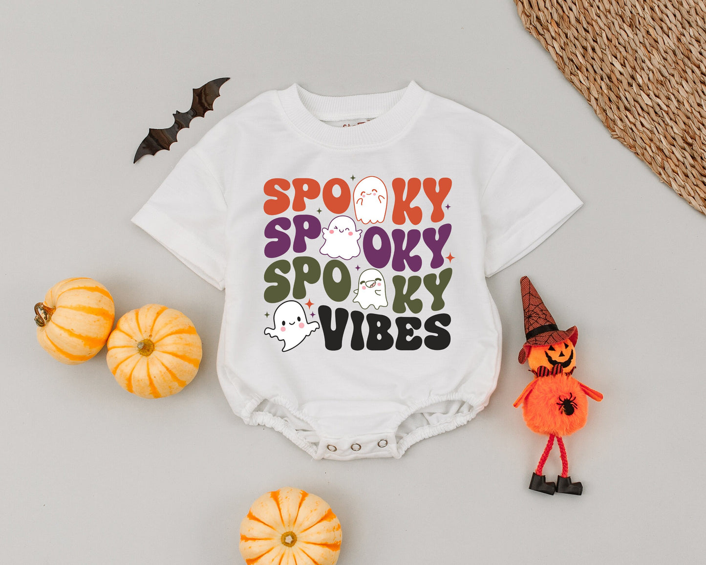 Retro Halloween Romper: Spooky Vibes Outfit for Baby Boys & Girls