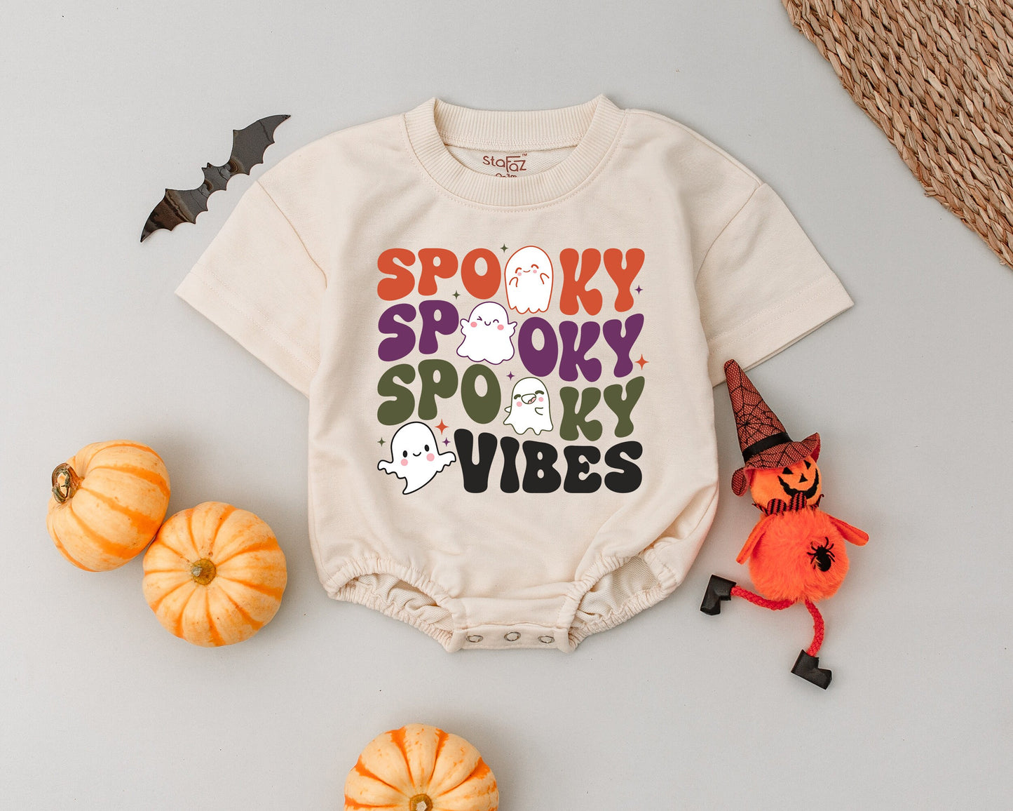 Retro Halloween Romper: Spooky Vibes Outfit for Baby Boys & Girls