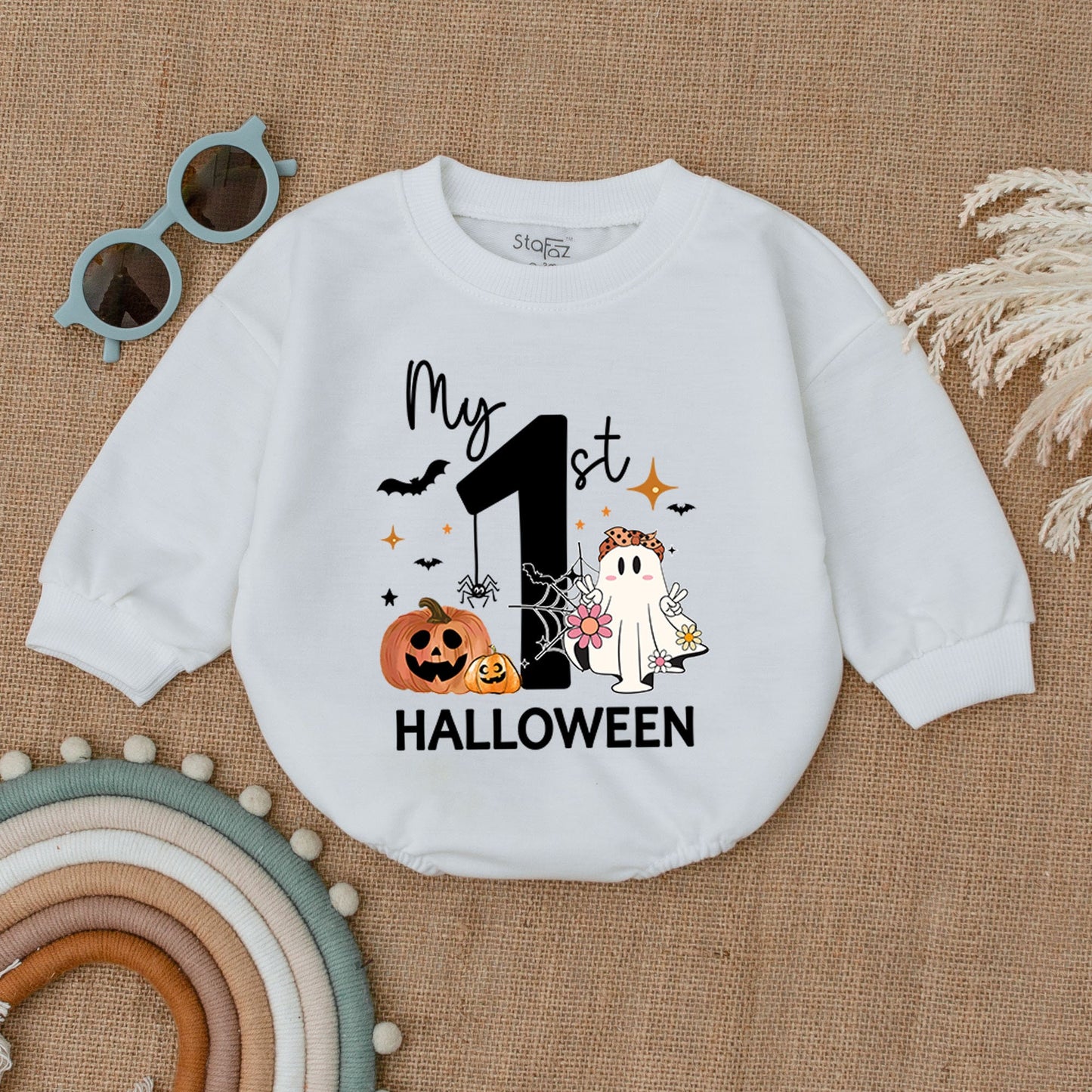 My 1st Halloween Girl Romper: Cute Ghost & Pumpkin Outfit, First Halloween Costume, Baby Shower Gift, Spooky Season Bodysuit, Fun Halloween Romper (139)