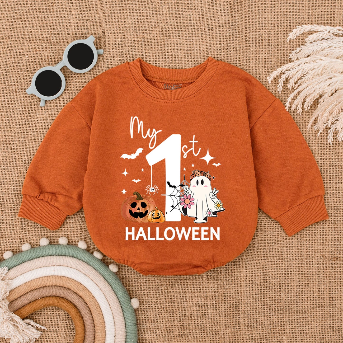 My 1st Halloween Girl Romper: Cute Ghost & Pumpkin Outfit, First Halloween Costume, Baby Shower Gift, Spooky Season Bodysuit, Fun Halloween Romper (139)