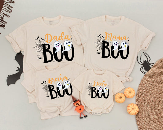 Boo Family Halloween Shirts: Cute Ghost Outfit for Baby, Dada, Mama & Little Boo! Matching Halloween Costume - Fun Orange & Black Fall Outfit (137 chars)