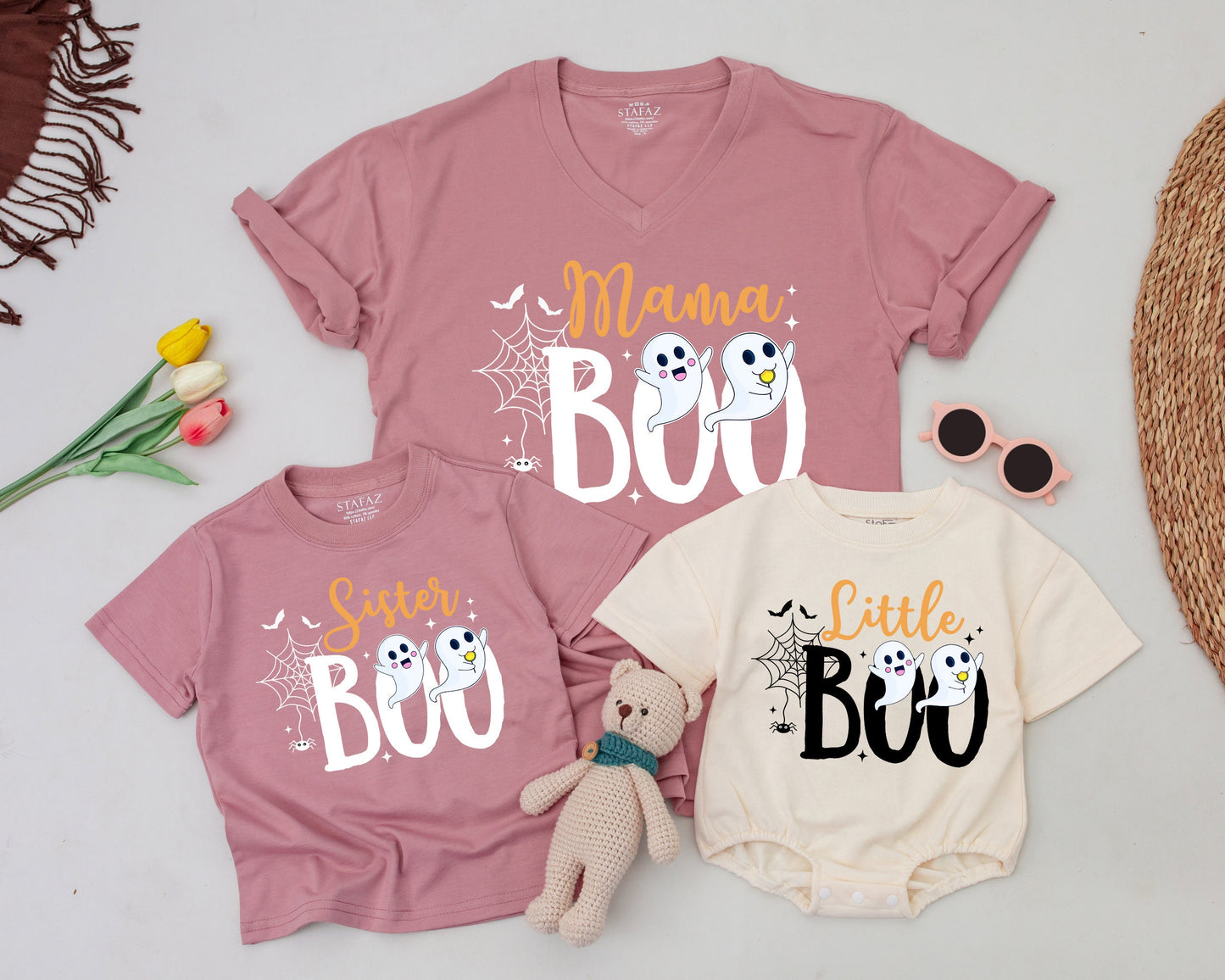 Boo Family Halloween Shirts: Cute Ghost Outfit for Baby, Dada, Mama & Little Boo! Matching Halloween Costume - Fun Orange & Black Fall Outfit (137 chars)