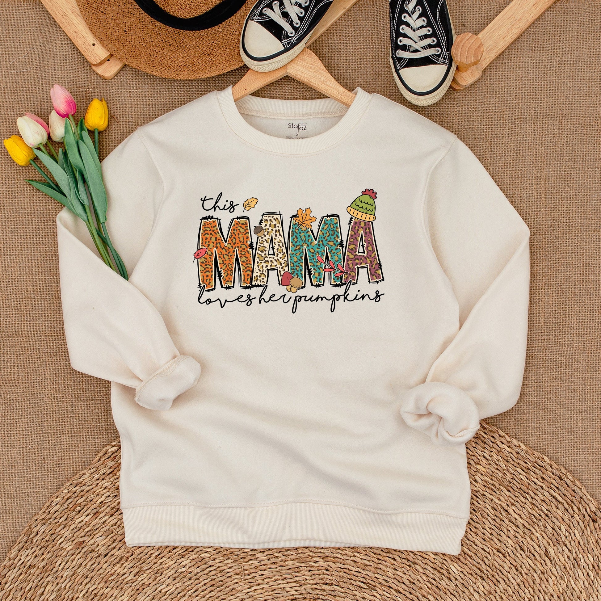 This Mama Loves Her Pumpkins Sweatshirt Autumn Vibes Personalized Mama Gift with Kid Names Cozy Fall Vibes