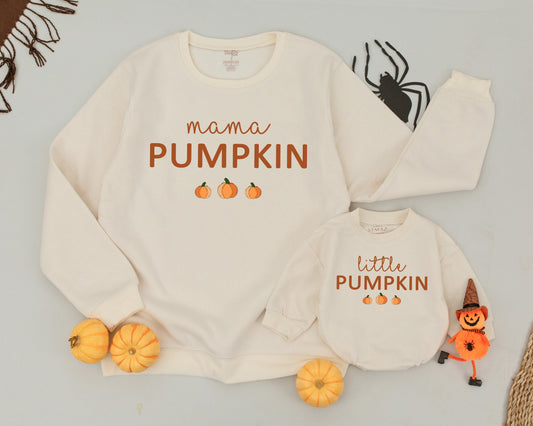 Mama and Little Pumpkin Fall Family Matching Halloween Sweatshirts