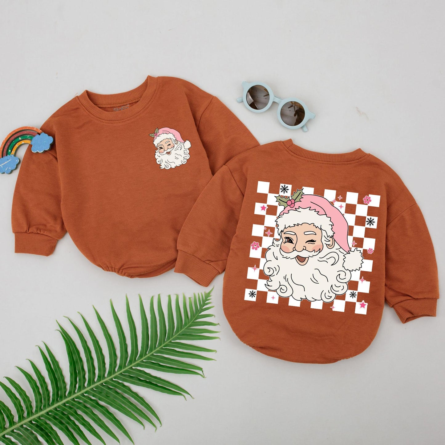Pink Retro Santa Romper for Girls – Baby Shower & Xmas Outfit