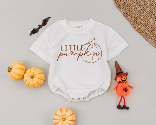 Little Pumpkin Romper Outfit, Retro Fall Baby Clothes, First Halloween, Cute Autumn Romper for Boys or Girls, Lil' Pumpkin Season Baby Romper (139 chars)