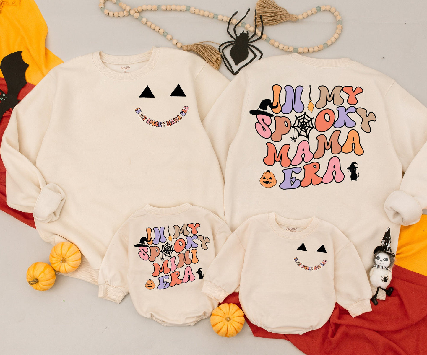 Matching Spooky Era Halloween Family Sweatshirts & Rompers | In My Spooky Mama/Mini Era Retro Design | Custom Fall Outfit