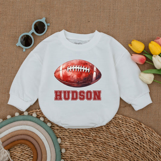 Custom Name Football Baby Romper – Game Day Baby Shower Gift