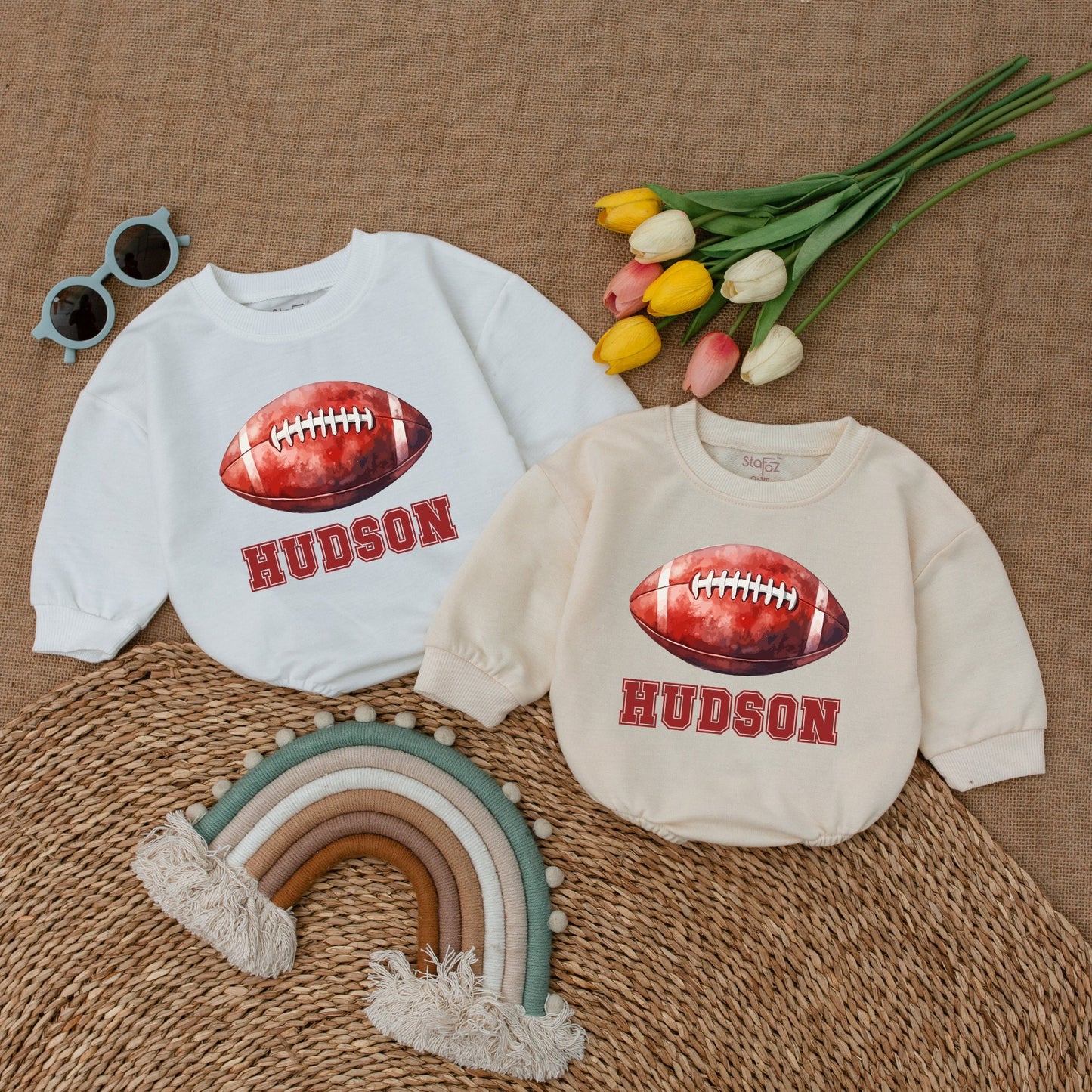 Custom Name Football Baby Romper – Game Day Baby Shower Gift