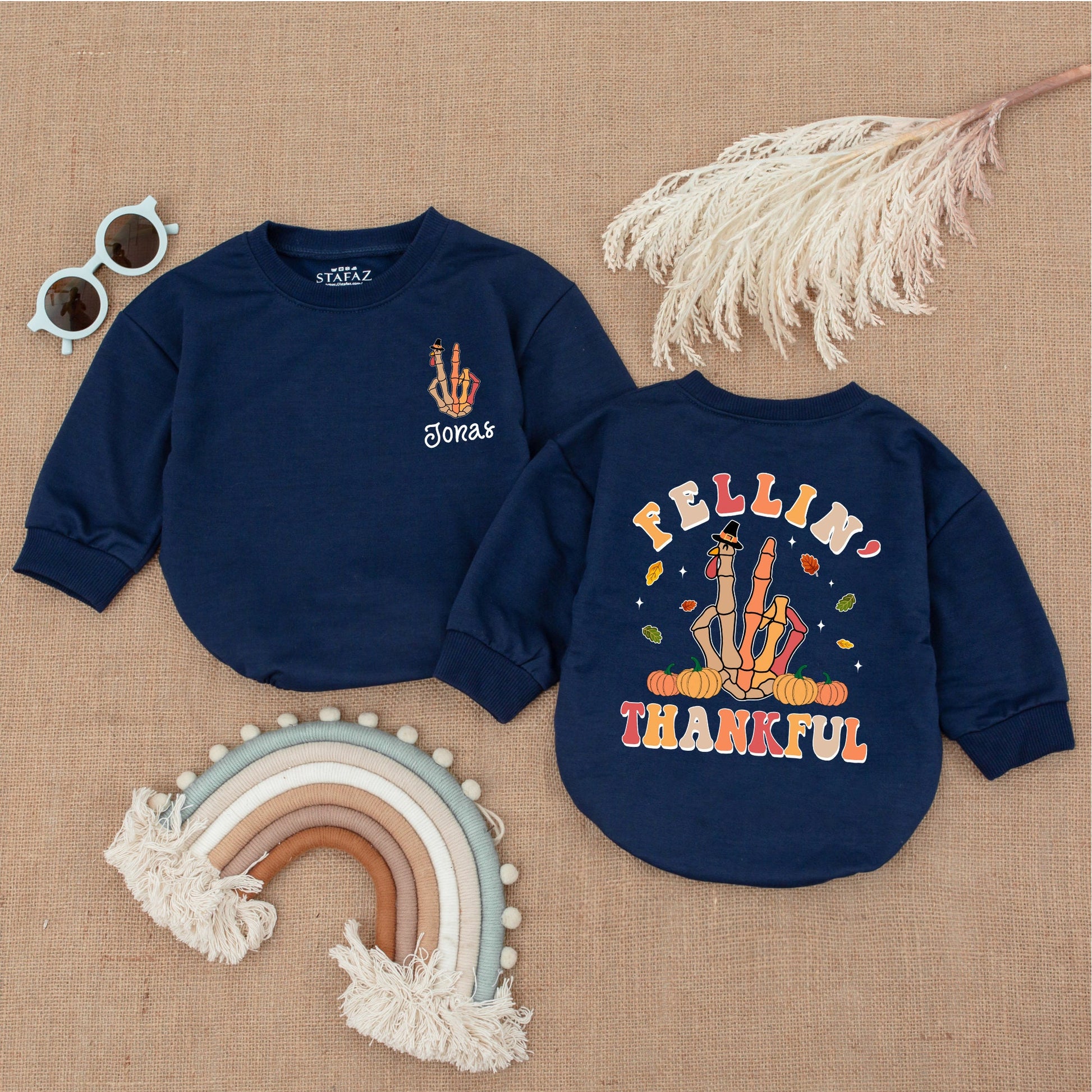 Thankful Turkey Baby Romper - Autumn Thanksgiving Bodysuit Outfit