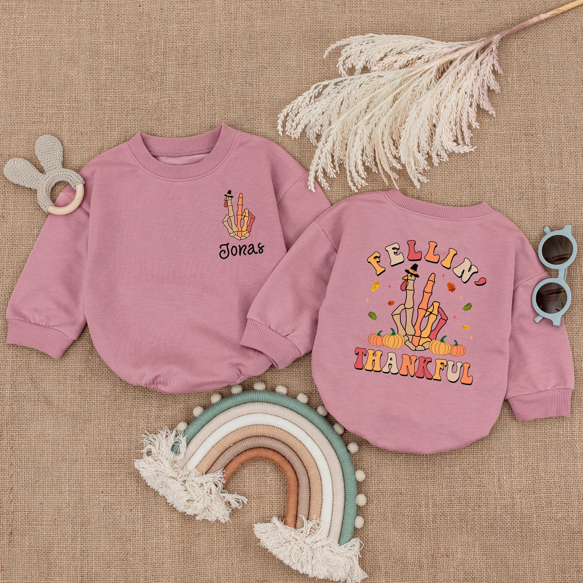 Thankful Turkey Baby Romper - Autumn Thanksgiving Bodysuit Outfit