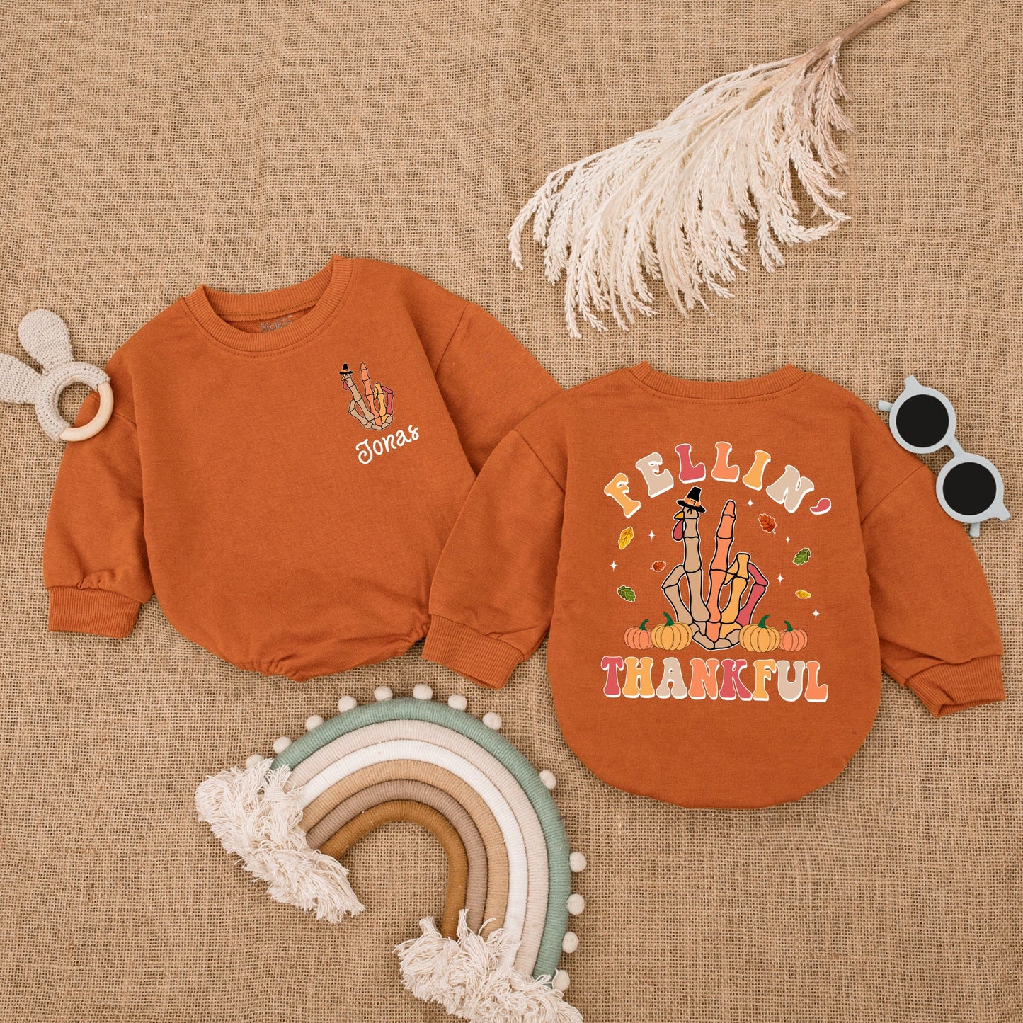 Thankful Turkey Baby Romper - Autumn Thanksgiving Bodysuit Outfit