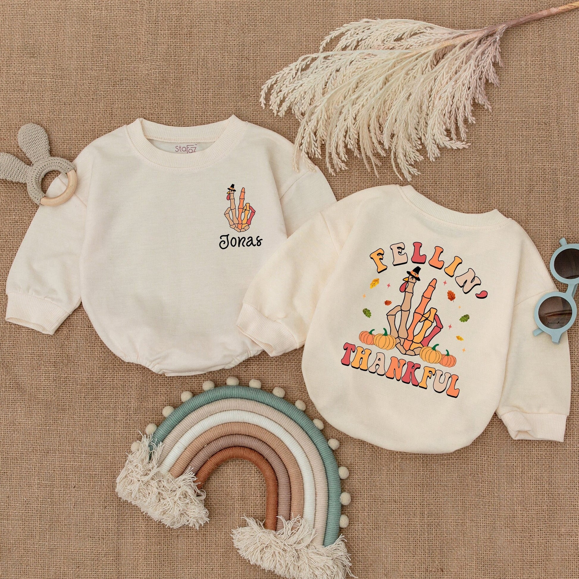 Thankful Turkey Baby Romper - Autumn Thanksgiving Bodysuit Outfit