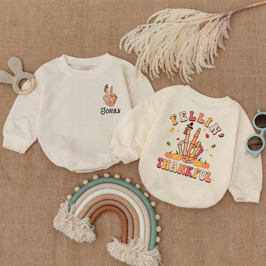 Thankful Turkey Baby Romper - Autumn Thanksgiving Bodysuit Outfit