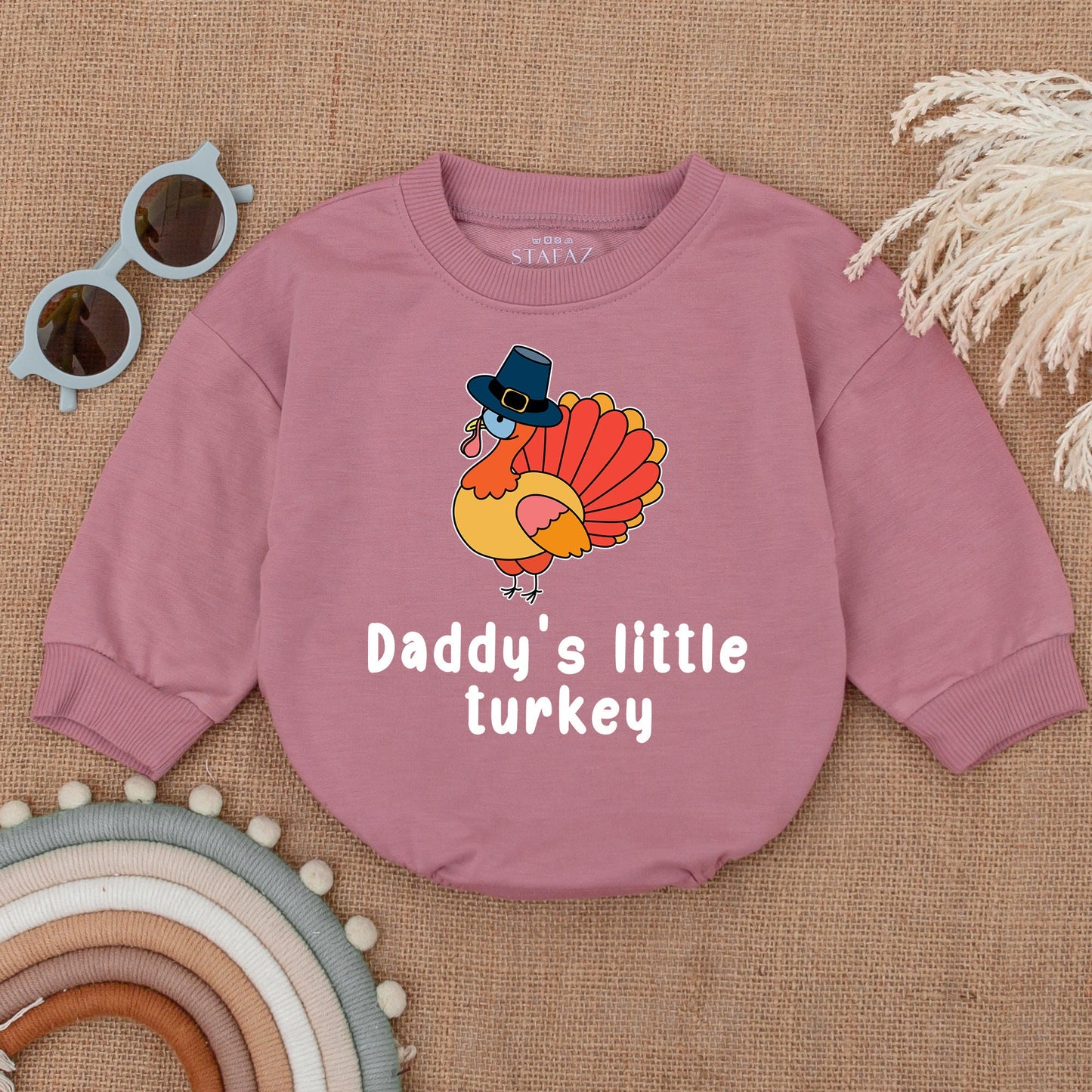 Thanksgiving Baby Romper: Daddy's Little Turkey Outfit, Fall Bodysuit