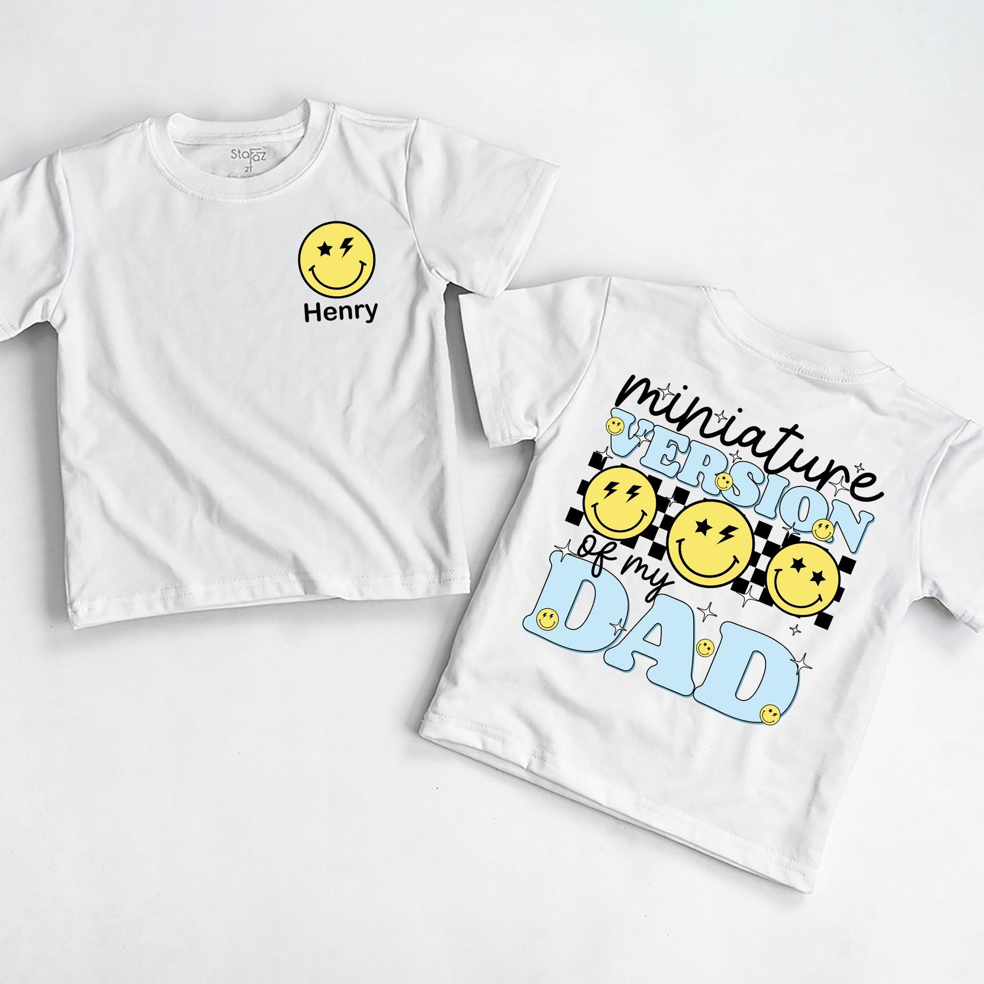 My Dad's Miniature Version T-Shirt: Smiley Lightning Bolt Design for Baby Girl or Boy, New Dad Gift, Father's Day Outfit, Daddy & Me Clothes, Hi Daddy! (139 chars)