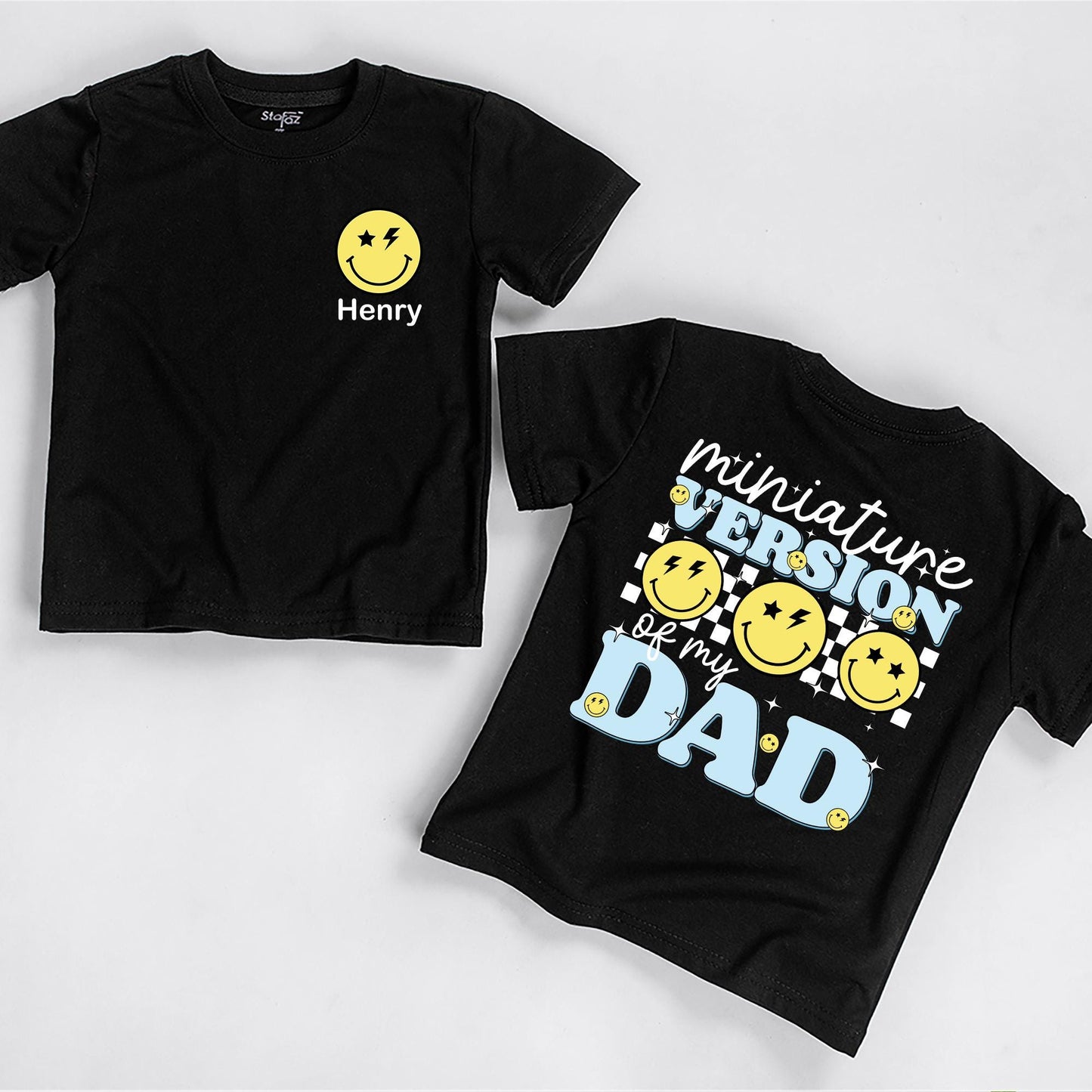 My Dad's Miniature Version T-Shirt: Smiley Lightning Bolt Design for Baby Girl or Boy, New Dad Gift, Father's Day Outfit, Daddy & Me Clothes, Hi Daddy! (139 chars)