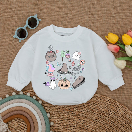 Retro Halloween Baby Romper: Cute Fall Bubble Outfit for Baby