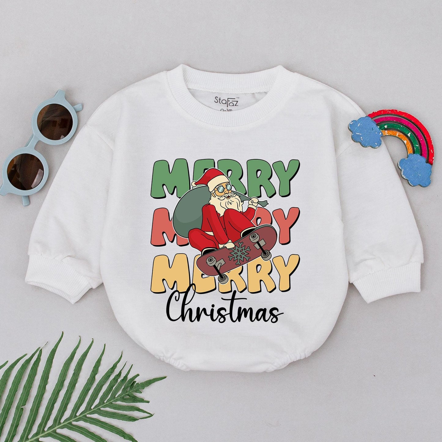 Retro Xmas Santa Romper, 1st Christmas Outfit, Baby Gift Set