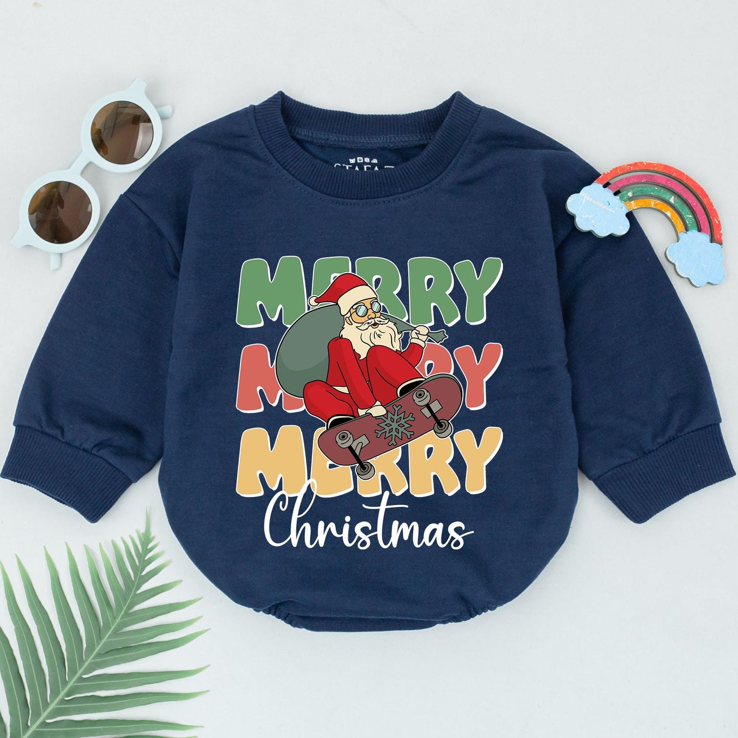 Retro Xmas Santa Romper, 1st Christmas Outfit, Baby Gift Set