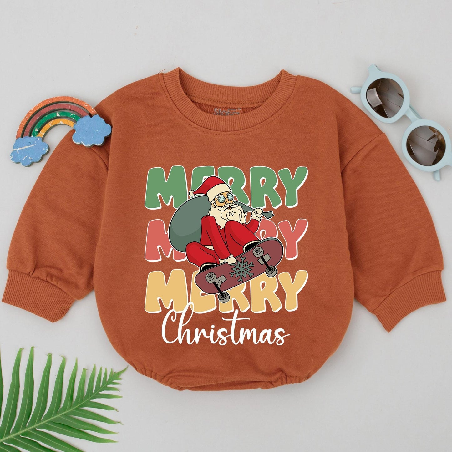 Retro Xmas Santa Romper, 1st Christmas Outfit, Baby Gift Set