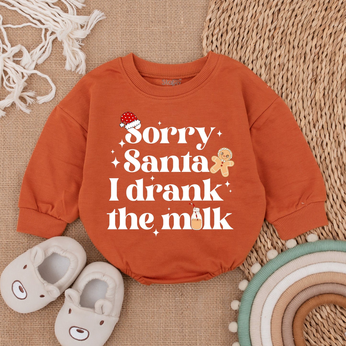Sorry Santa I Drank The Milk Baby Romper Cozy Christmas Bodysuit for First Christmas Holiday Outfit Long Sleeve Infant Clothes Festive Season