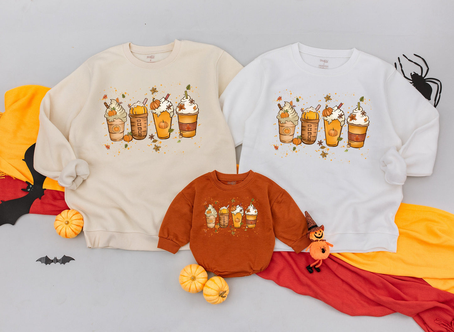 Cozy Pumpkin Spice Latte Family Sweatshirt Fall Coffee & Halloween Matching Outfits Mama & Me Autumn Vibes