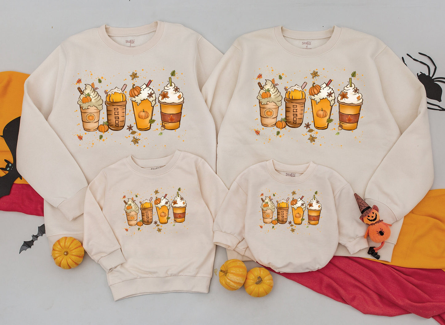 Cozy Pumpkin Spice Latte Family Sweatshirt Fall Coffee & Halloween Matching Outfits Mama & Me Autumn Vibes