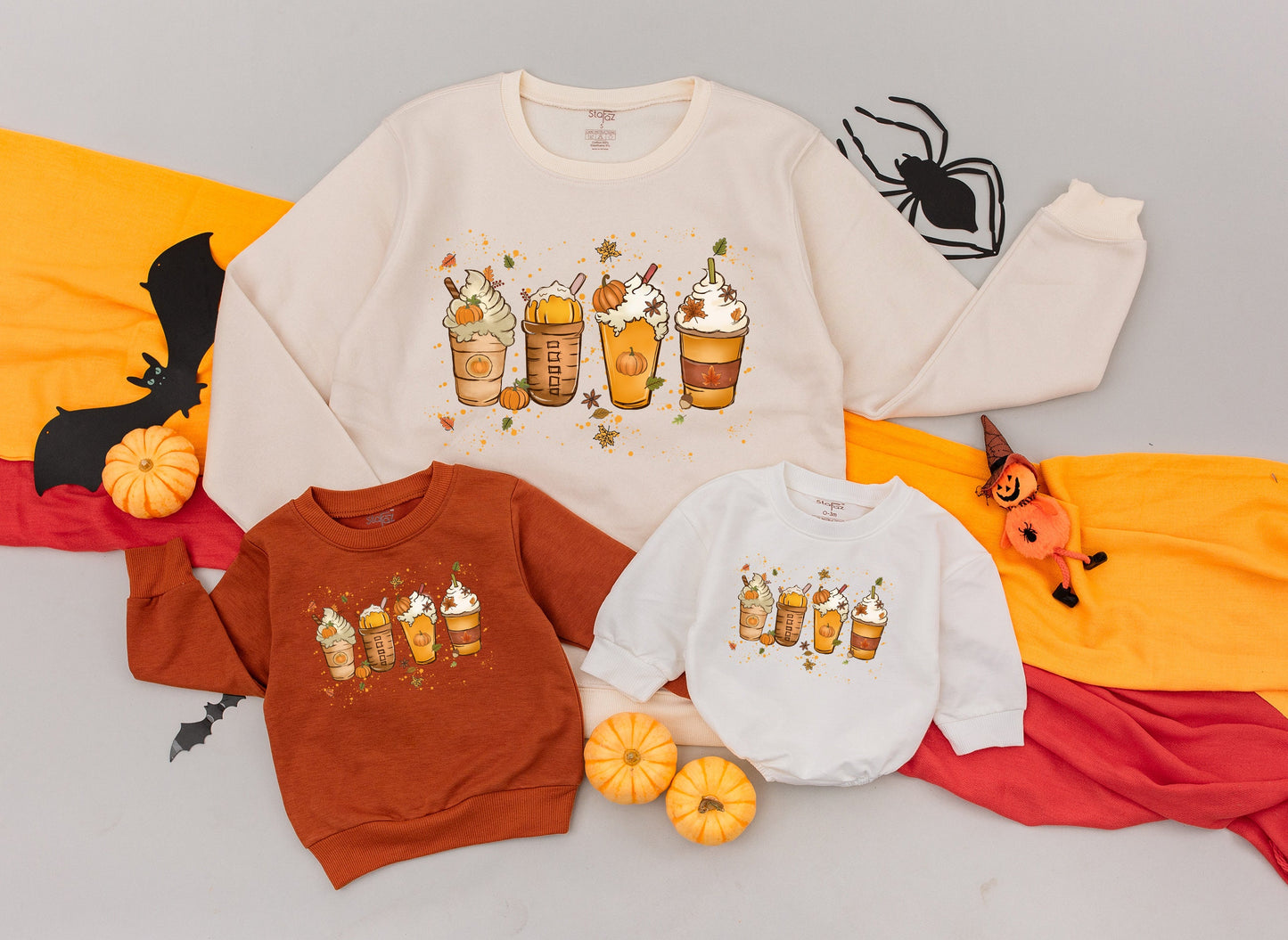 Cozy Pumpkin Spice Latte Family Sweatshirt Fall Coffee & Halloween Matching Outfits Mama & Me Autumn Vibes