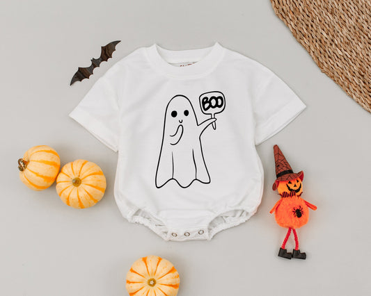 My First Boo Romper, Cute Ghost Halloween Outfit Baby Boys Girls, Vintage Inspired Costume Bodysuit, Baby Shower Gift, Child-Friendly Design (139 chars)