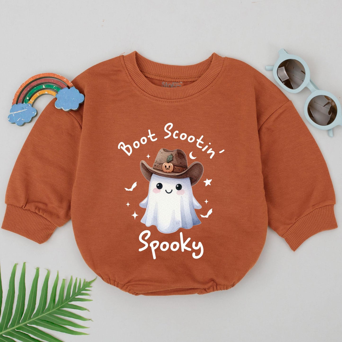 Boot Scootin' Spooky Ghost Romper, First Halloween Outfit, Cute Cowboy Baby Bodysuit, Western Newborn Girl Clothes, Halloween Party Costume 135