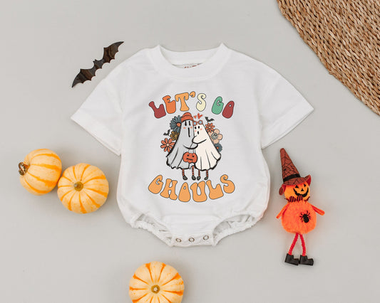 Let's Go Ghouls Baby Romper Cute Ghost Halloween Costume Vintage Fall Autumn Baby Clothes My First Halloween Baby Shower Gift