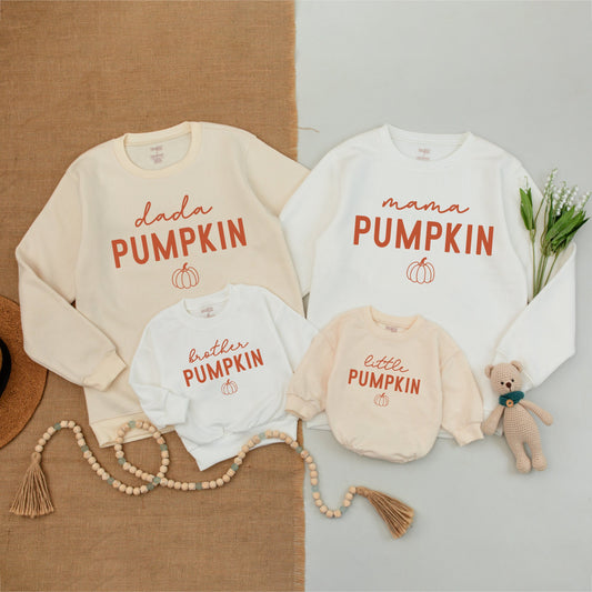 Matching Family Pumpkin Sweatshirts: Mama, Dada, Brother & Little Pumpkin Fall Outfits, Thanksgiving Sweaters Retro Autumn Style, Comfy Matching Set