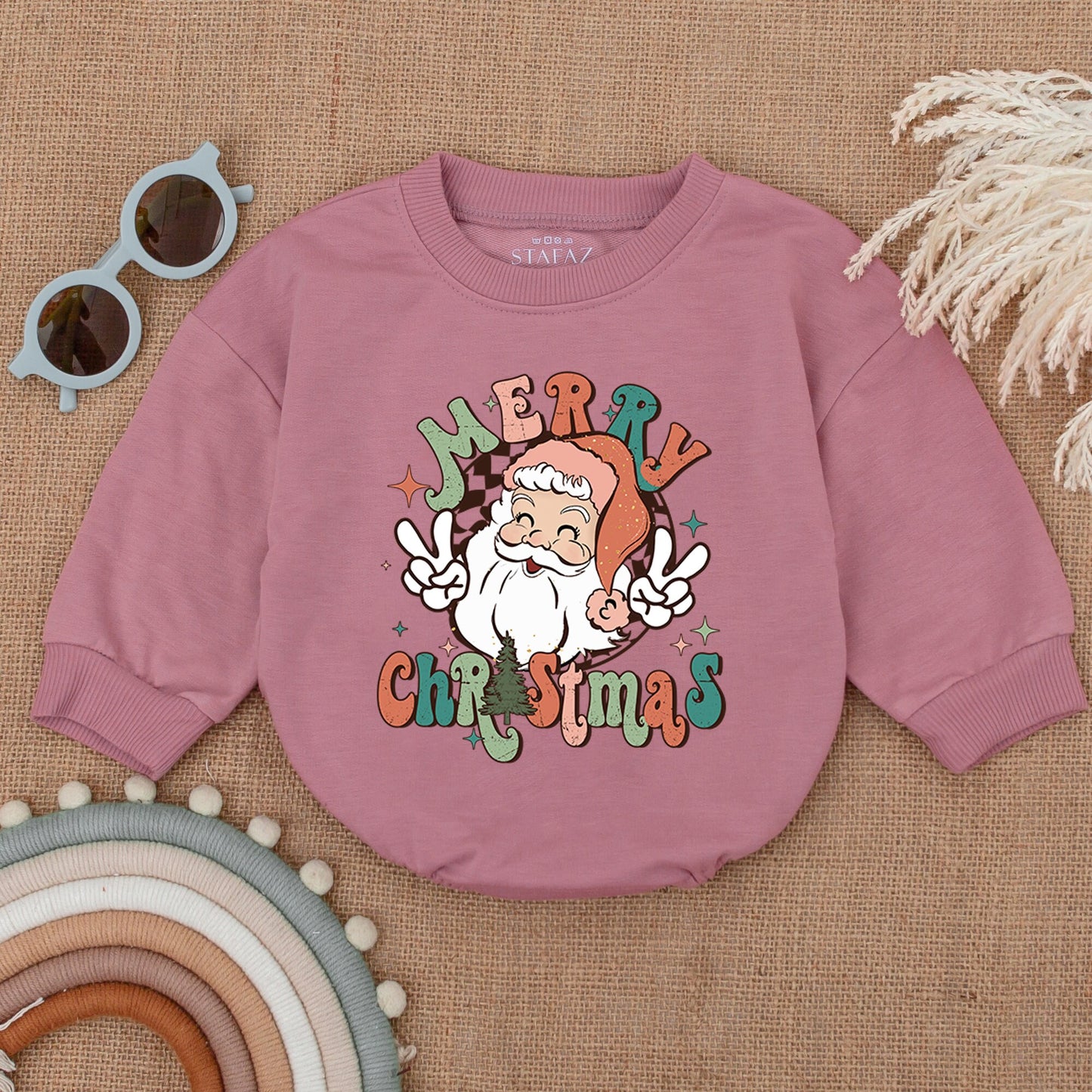 Cozy Christmas Bubble Romper, Retro Baby Outfit, Gift for Baby