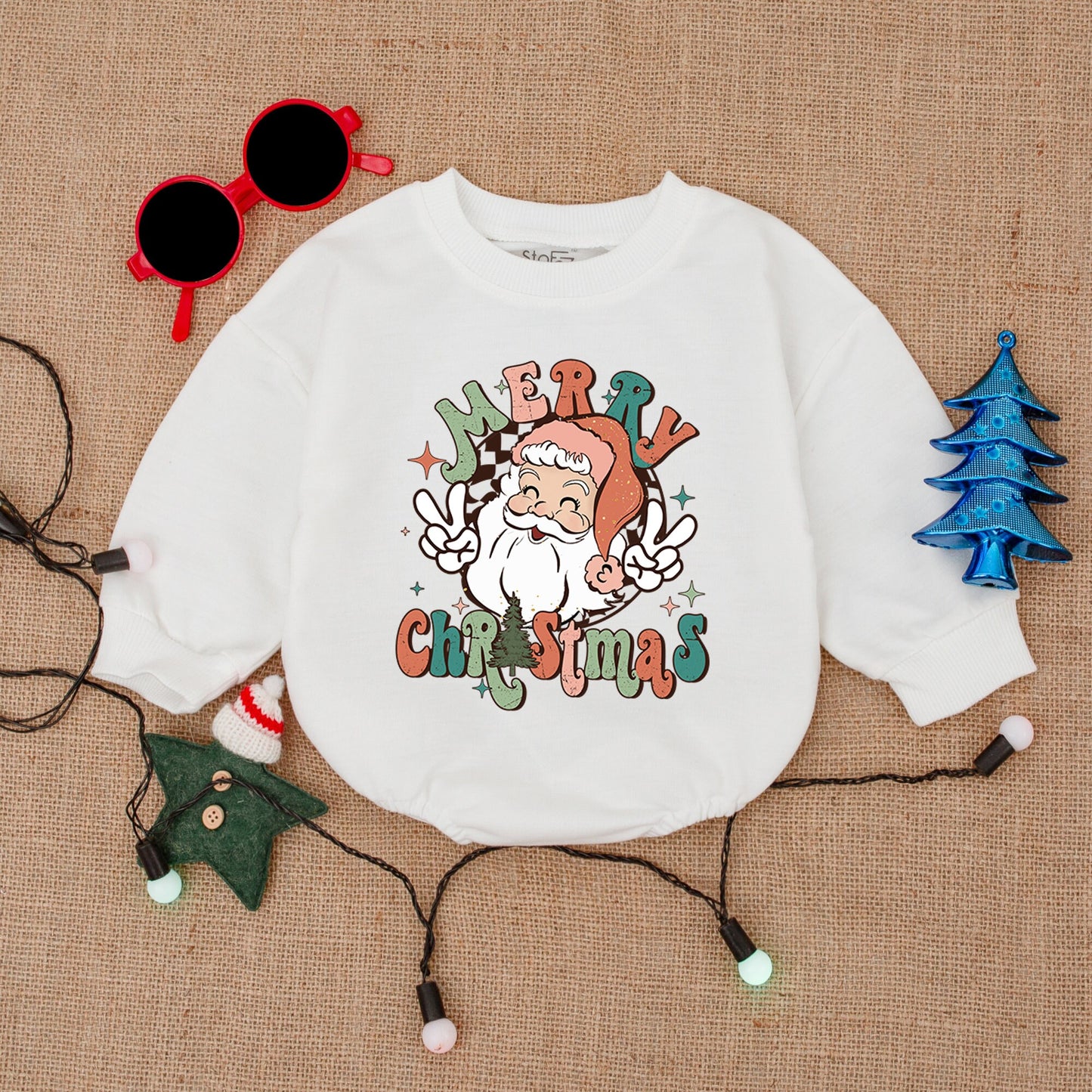 Cozy Christmas Bubble Romper, Retro Baby Outfit, Gift for Baby