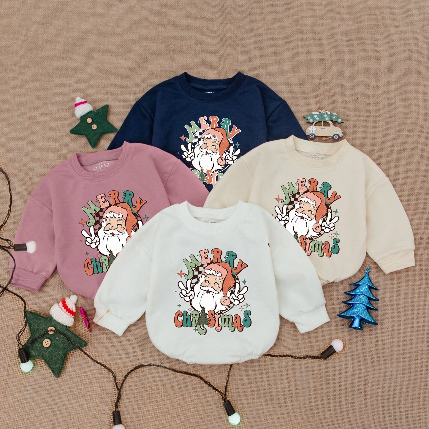 Cozy Christmas Bubble Romper, Retro Baby Outfit, Gift for Baby