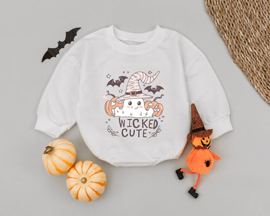 Wicked Cute Ghost Romper: Halloween Baby Outfit for Spooky Fun! Pastel Colors, Witch Hat, Pumpkins & Bats Infant Clothes 1st Halloween Costume 138char