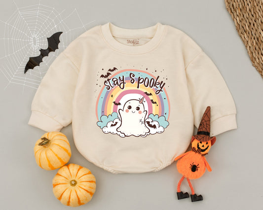 Stay Spooky Ghost Romper Pastel Rainbow Halloween Baby Outfit Cute Unicorn Horn Bodysuit Funny Boo First Halloween Costume Adorable Baby Clothes 137