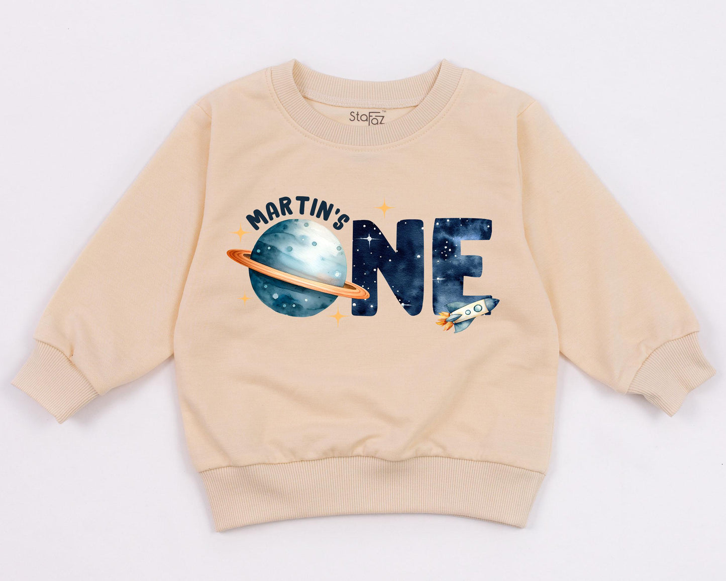 Martin's One Space Birthday Sweatshirt, First Trip Around The Sun Outfit, Starry 1st Birthday Boy Clothes, Rocket Ship Tee, Watercolor Astronaut Party 139