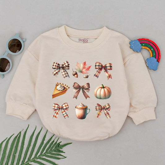 Autumn Pumpkin Spice Romper, Thanksgiving Outfit for Newborn Girls