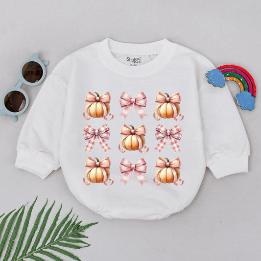 Fall Retro Pumpkin Bodysuit & Bow: Baby Shower Gift, Newborn Outfit