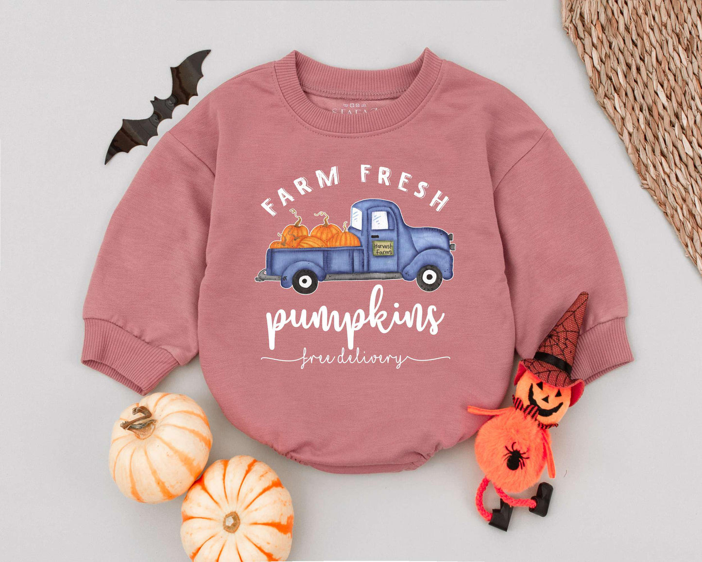 Cute Retro Halloween Romper: Farm Fresh Pumpkin Baby Outfit