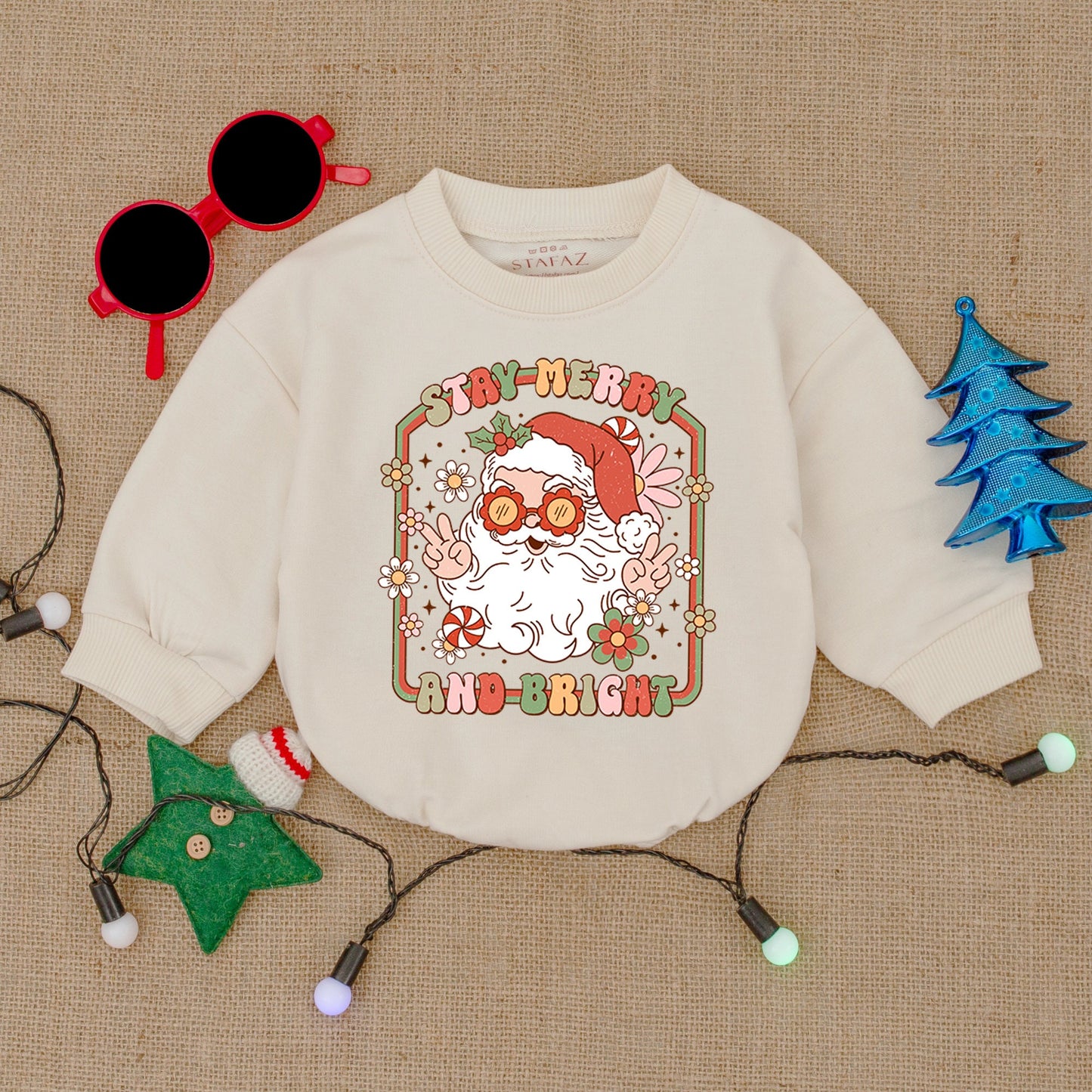 Merry Bright Santa Bubble Romper - Retro Christmas Baby Bodysuit
