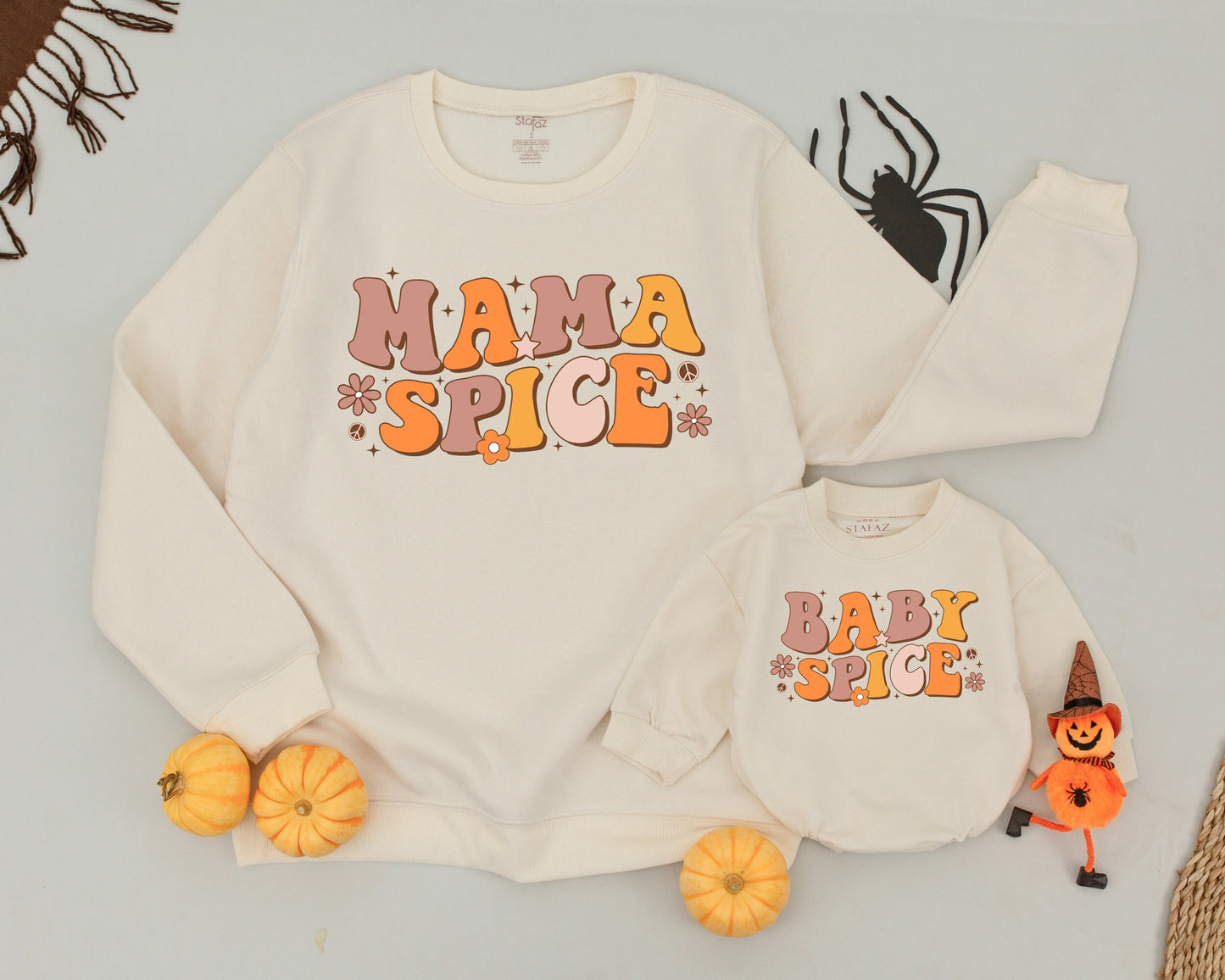 Mama and Baby Pumpkin Spice Sweatshirts Cozy Fall Family Matching Outfits Vintage Vibes Mom and Me Sweaters for Autumn Season Gift