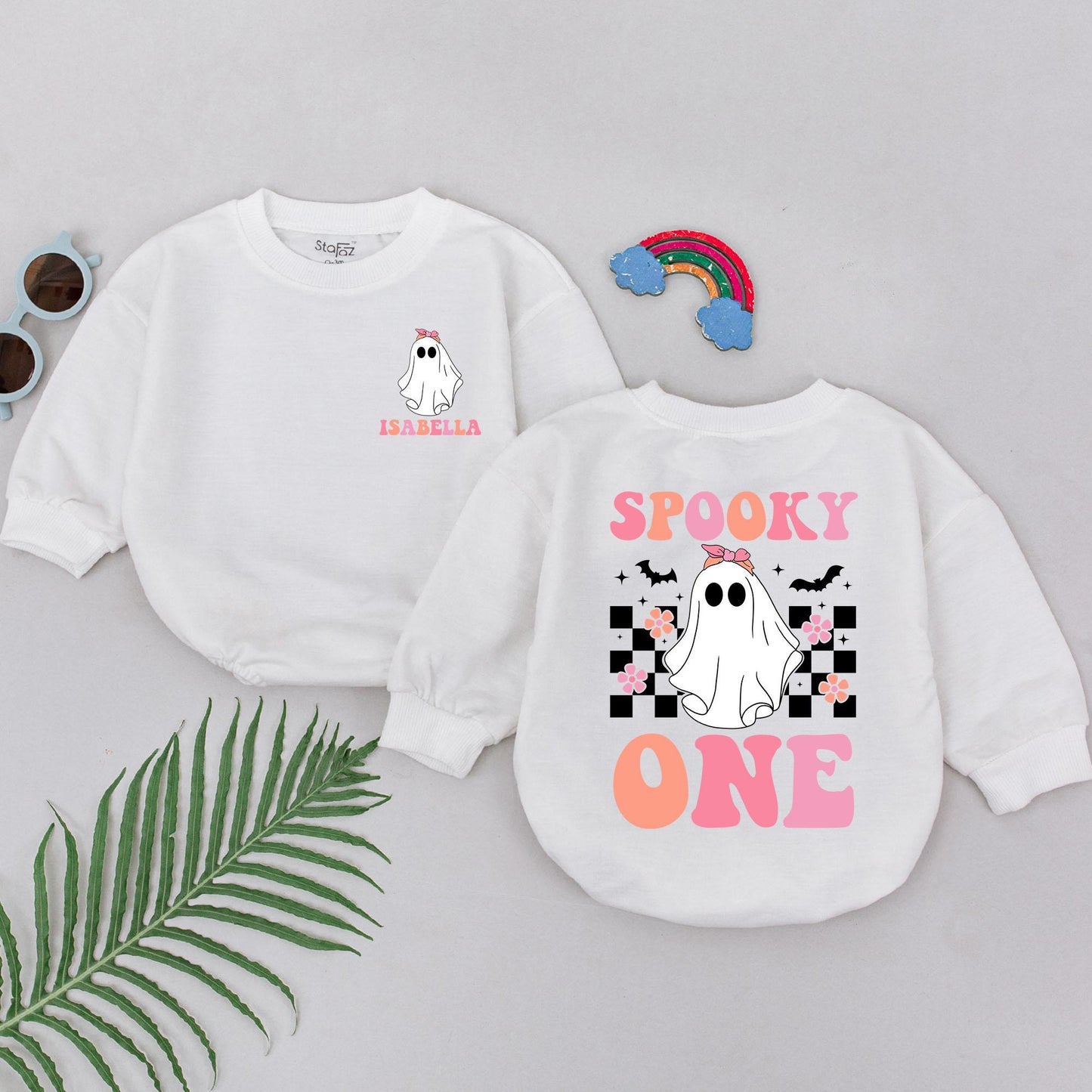 Cute Ghost "Spooky One" Romper for Baby Girls First Halloween Outfit Personalized Baby Shower Gift Spooky Season Clothes