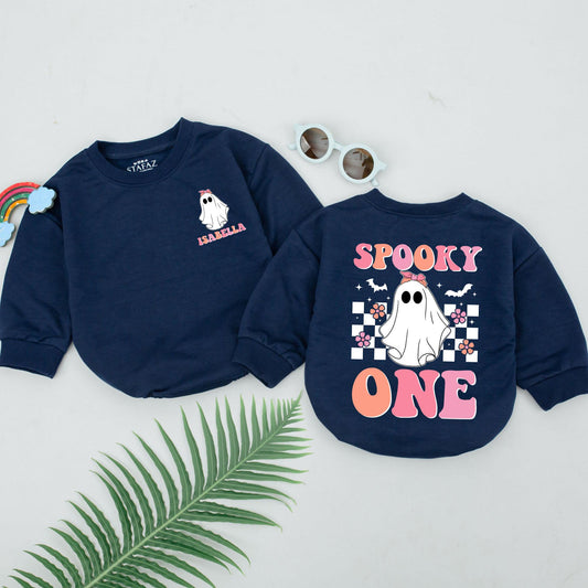 Cute Ghost "Spooky One" Romper for Baby Girls First Halloween Outfit Personalized Baby Shower Gift Spooky Season Clothes