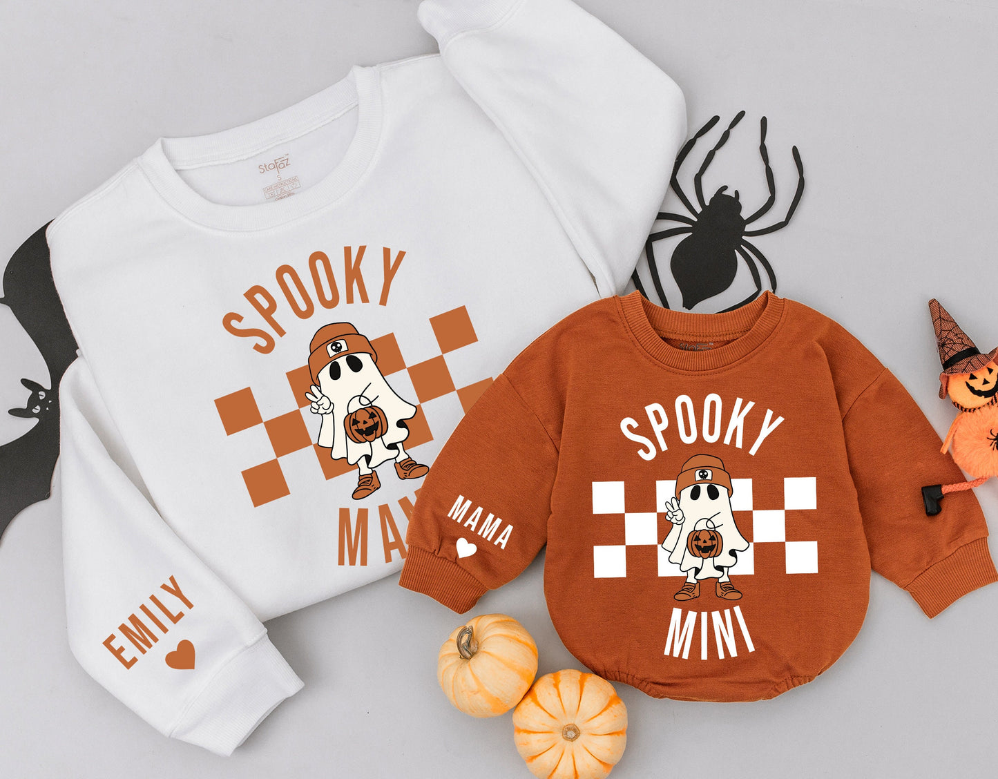 Spooky Mama and Mini Ghost Sweatshirts Matching Family Halloween Outfits Cute Pumpkin Design Comfy Fall Sweaters for Mom Halloween Gifts 1st Boo Season