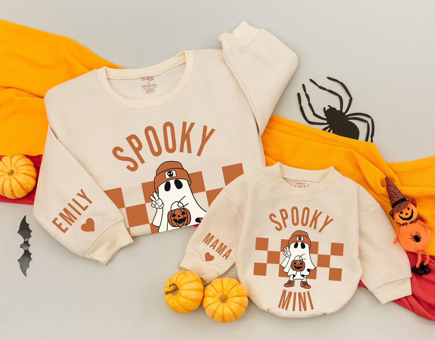 Spooky Mama and Mini Ghost Sweatshirts Matching Family Halloween Outfits Cute Pumpkin Design Comfy Fall Sweaters for Mom Halloween Gifts 1st Boo Season