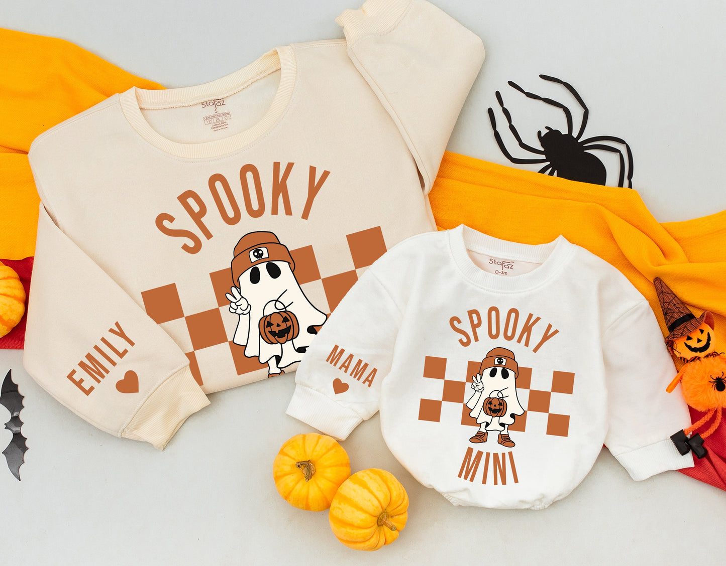 Spooky Mama and Mini Ghost Sweatshirts Matching Family Halloween Outfits Cute Pumpkin Design Comfy Fall Sweaters for Mom Halloween Gifts 1st Boo Season