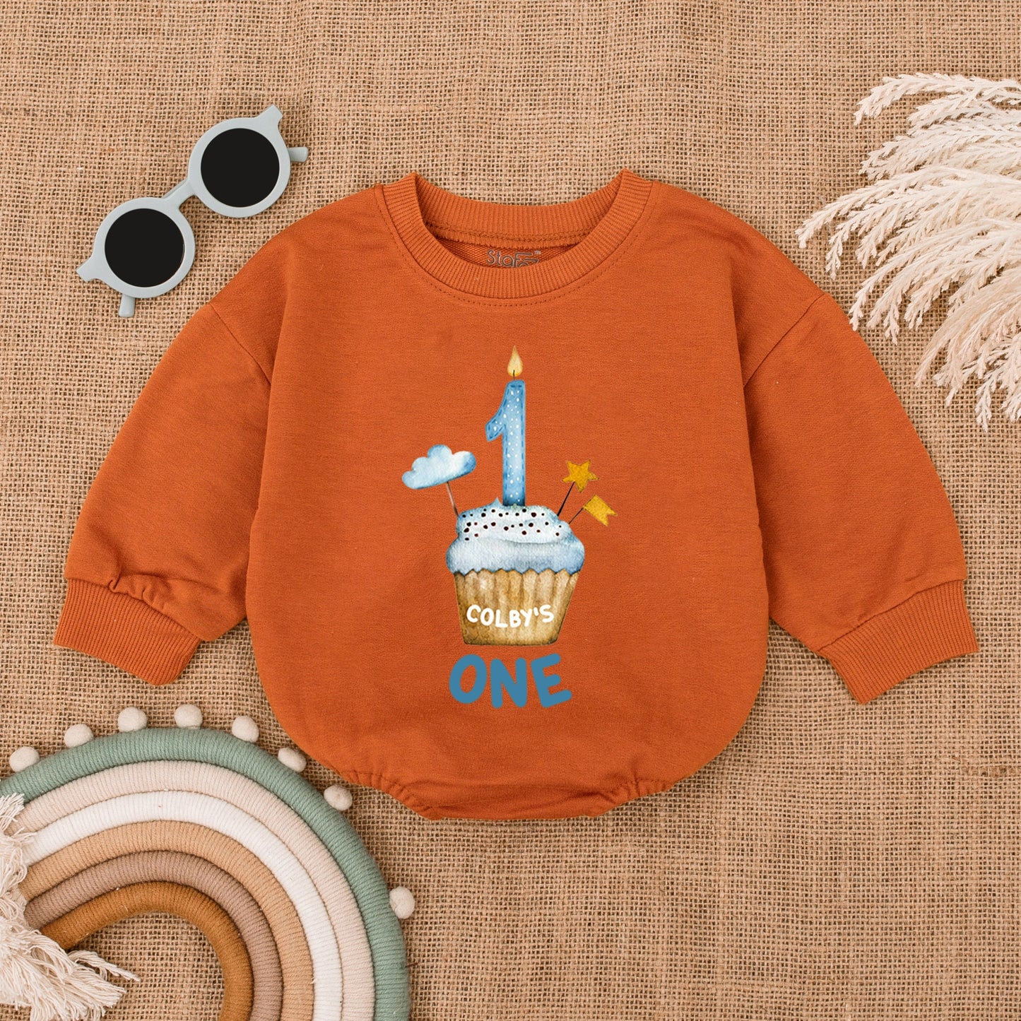 First Birthday Outfit Romper, Personalized Cupcake Baby Clothes